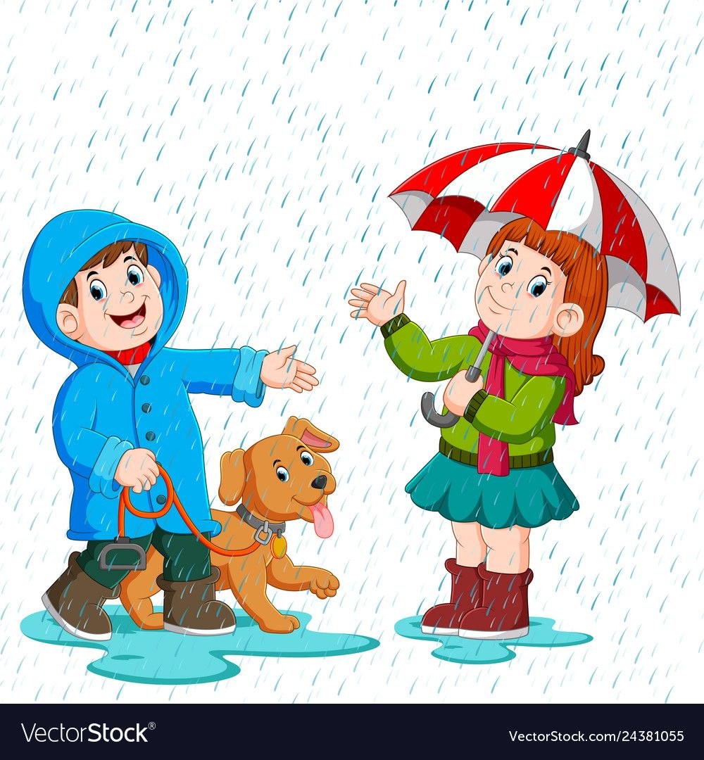 Niño y niña bajo un paraguas