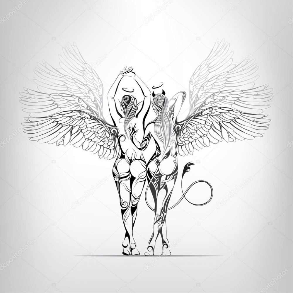Tattoo Angel and Demon for Girls Sketches