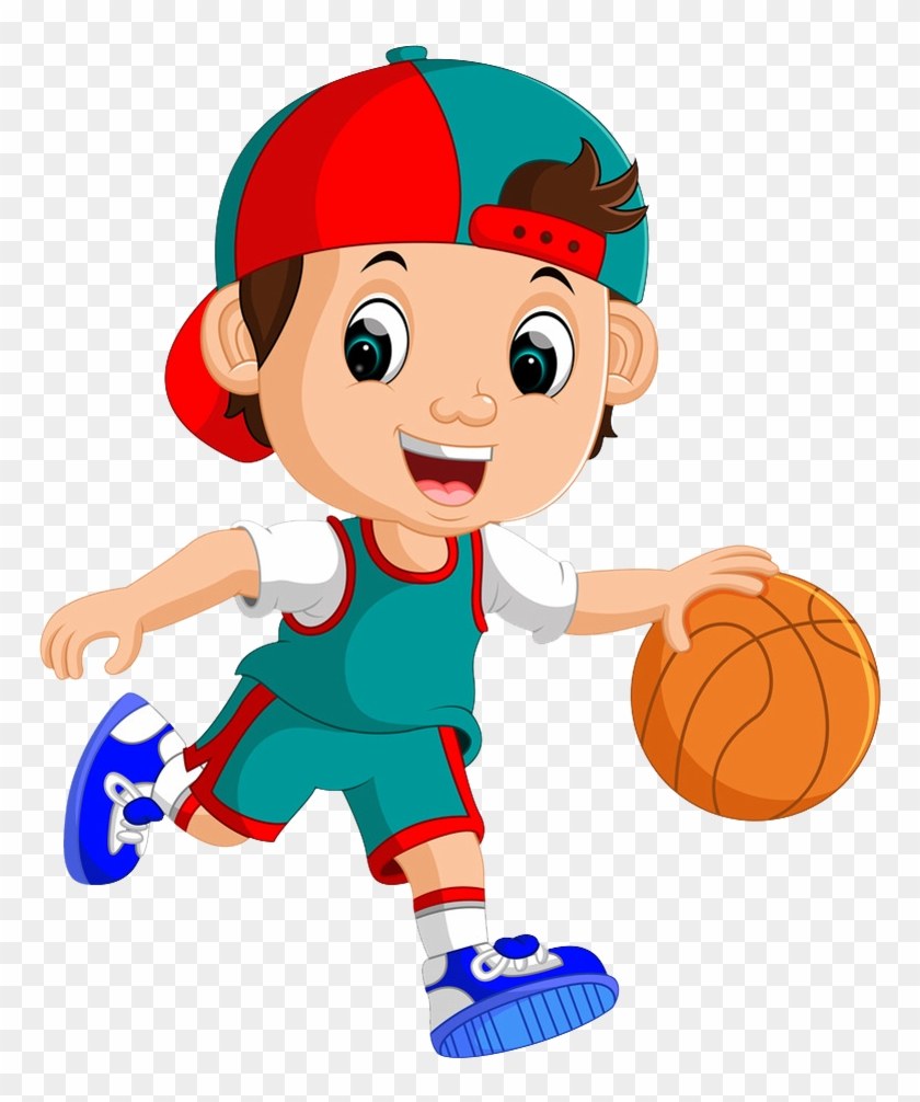 Chico con una pelota de dibujos animados