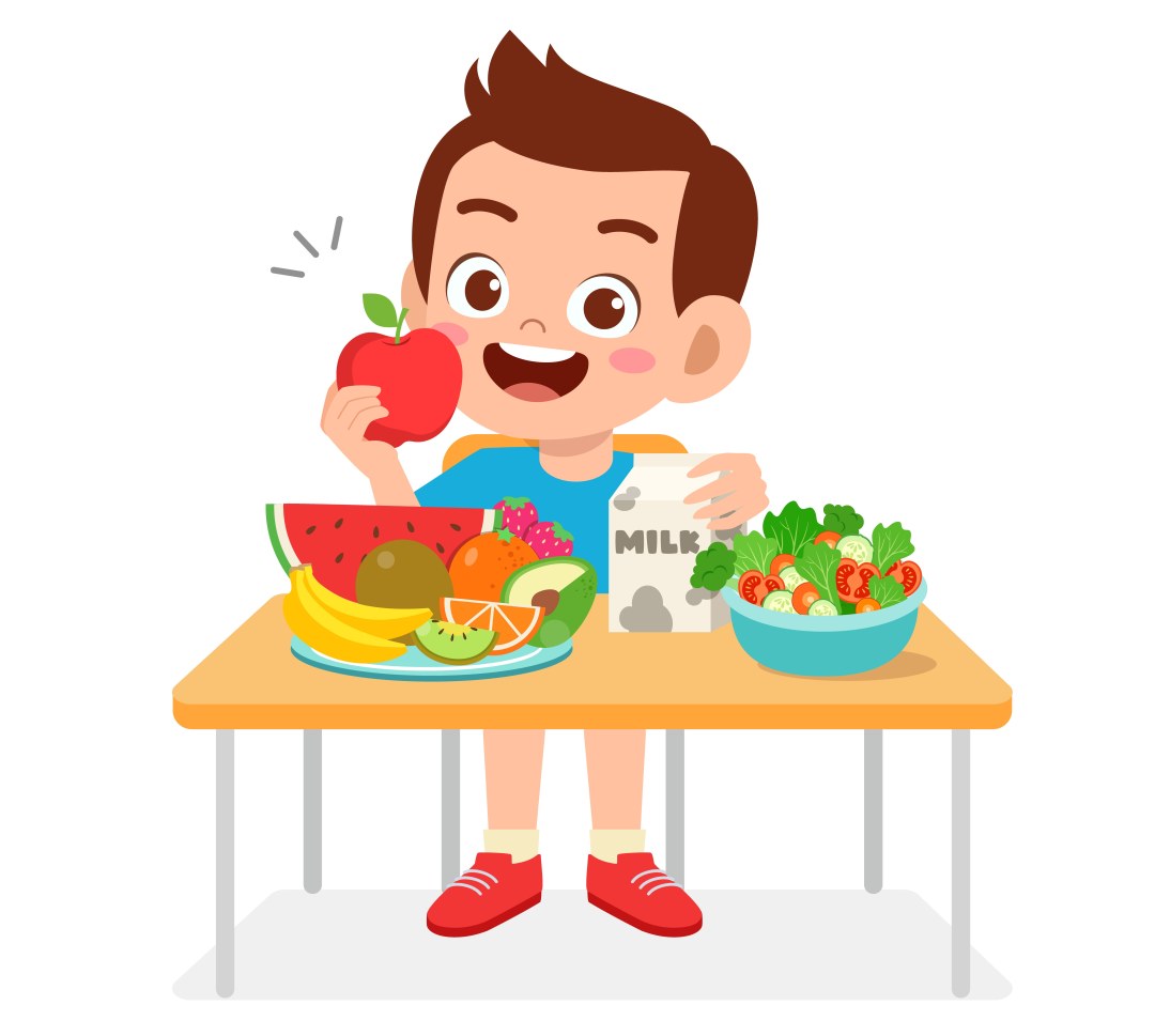 Chico con dibujos animados de comida