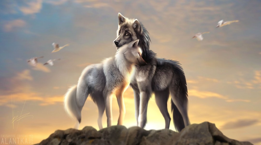 Mujer salvaje con un lobo