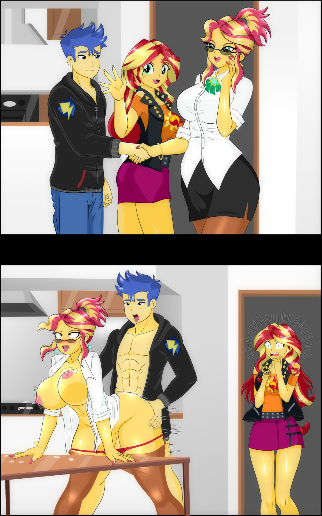 Sanset Shimmer y Flash Sentry