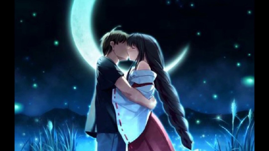 Pareja de anime debajo de la luna
