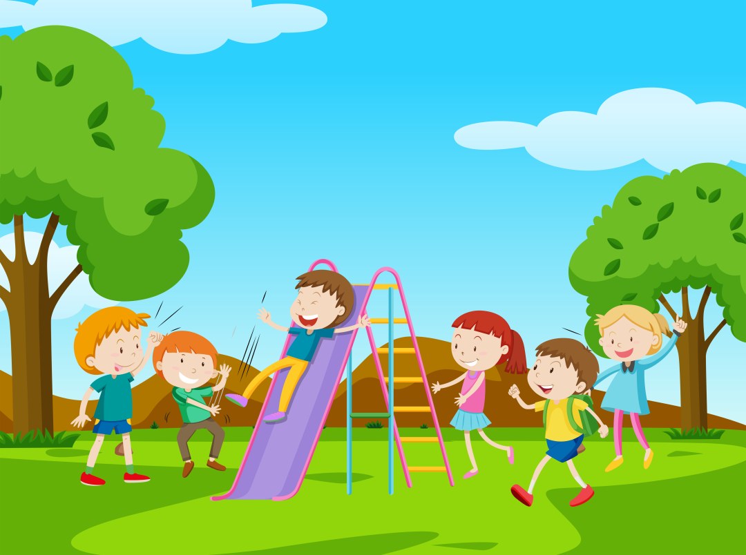 Niños de dibujos animados en el parque