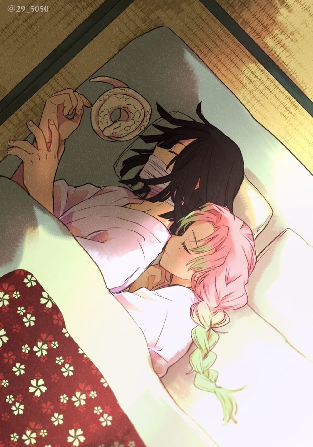 Demonios de corte de cuchilla Obanai y Mitsuri