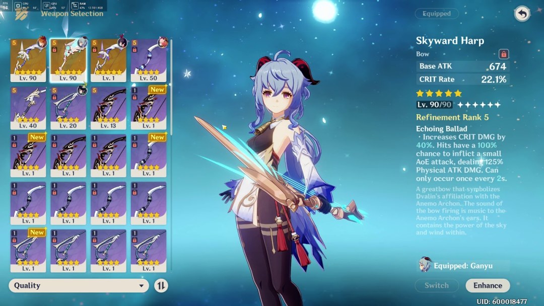 Materiales para el impacto Gan Yu Genshin