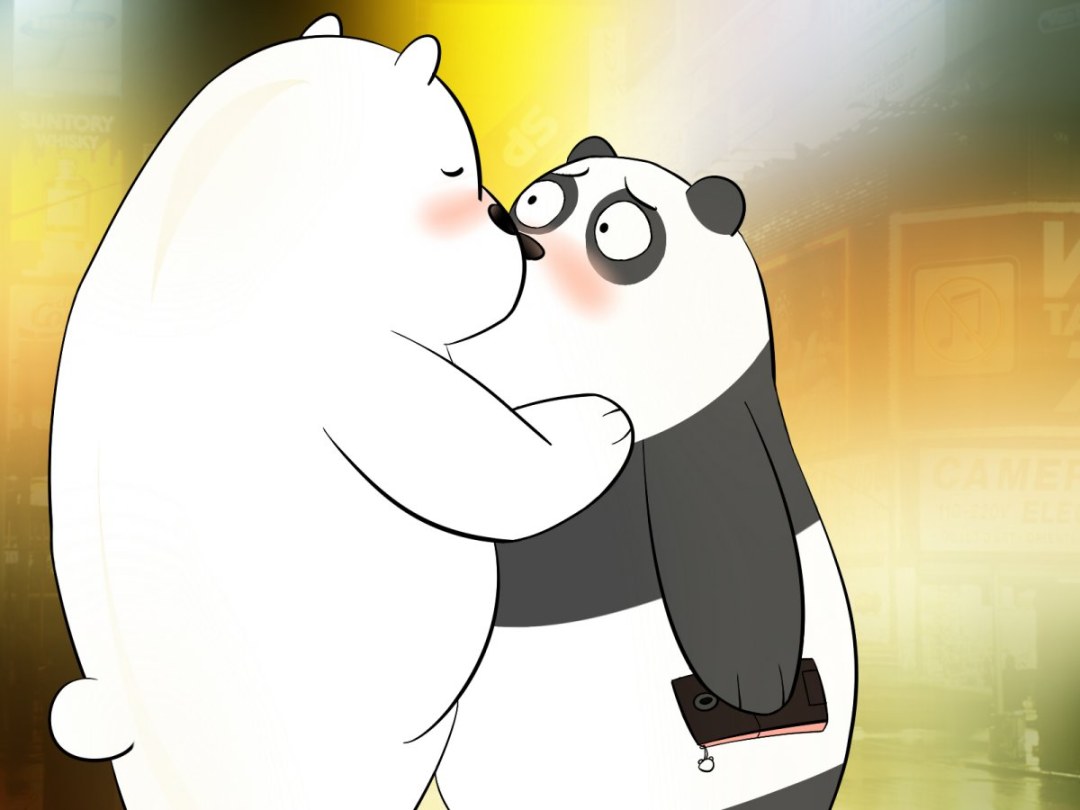 Dos pandas abrazan arte