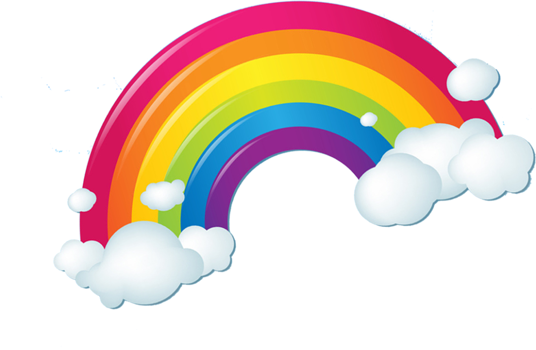 Arco iris con nubes sobre un fondo blanco