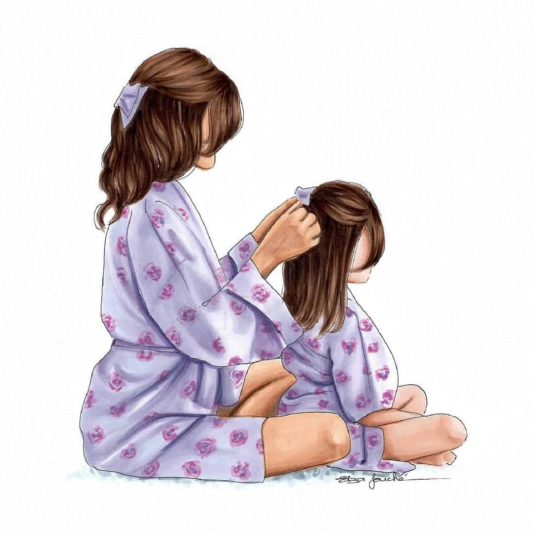Niña de dibujos animados con un hijo