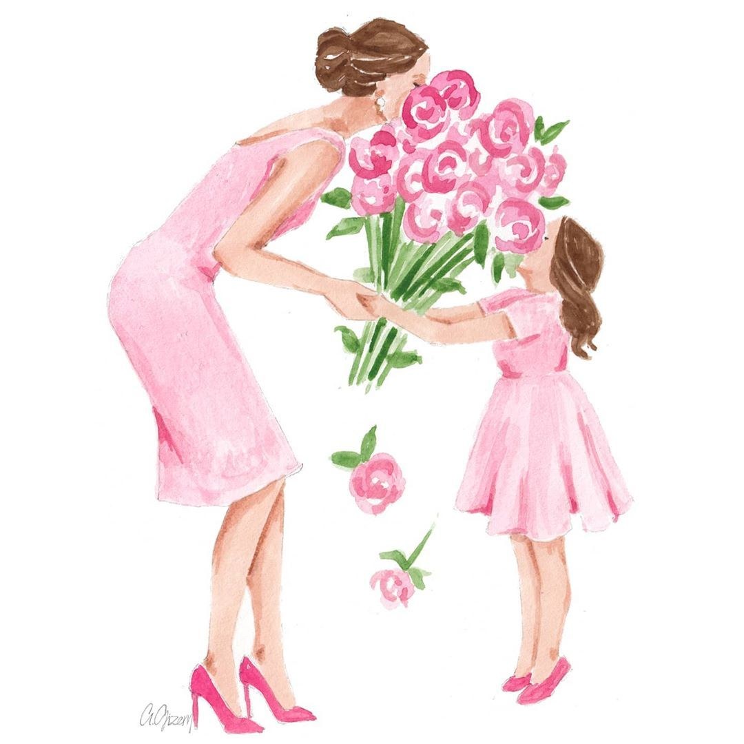 La hija da flores de mamá