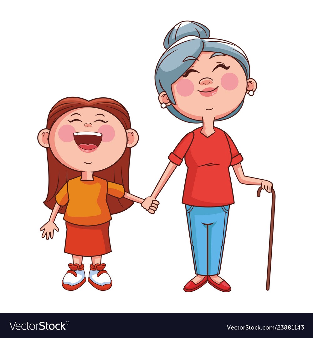 Caricatura de abuela y nieta