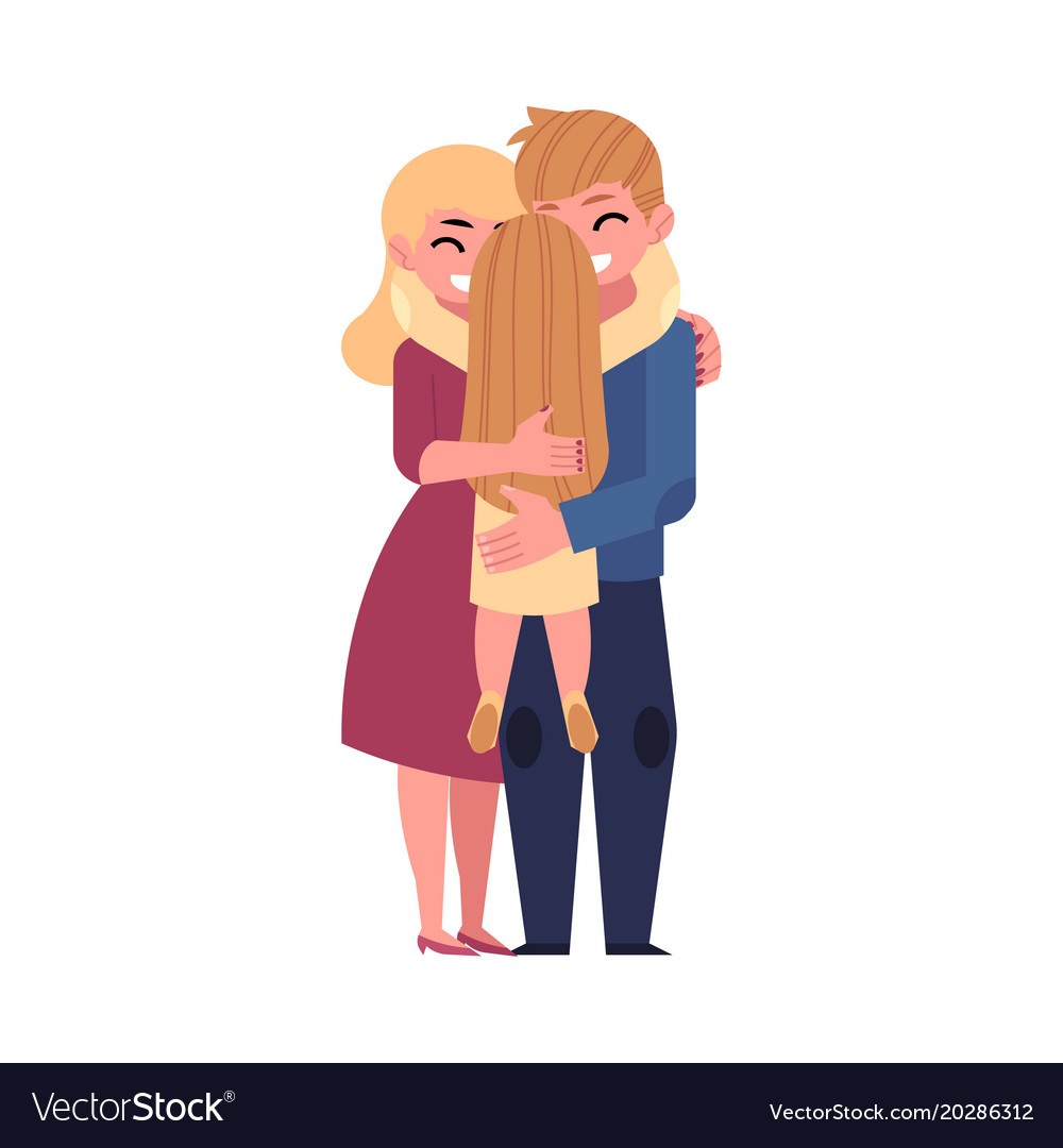 La chica abraza a mamá y papá