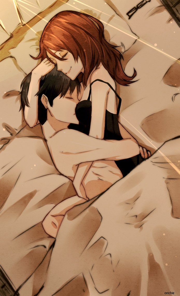Anime la pareja está durmiendo