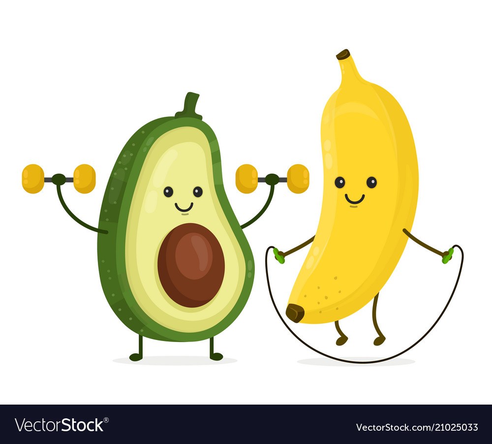 Aguacate con una caricatura de plátano