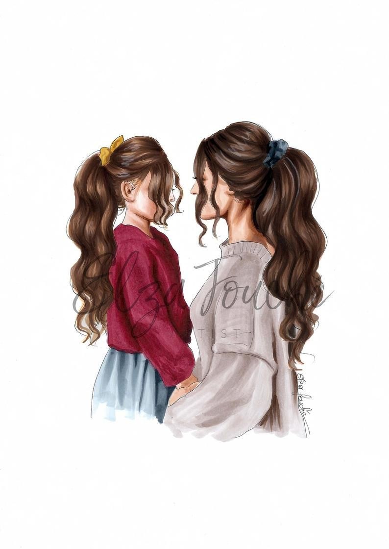 Niña de dibujos animados con un hijo