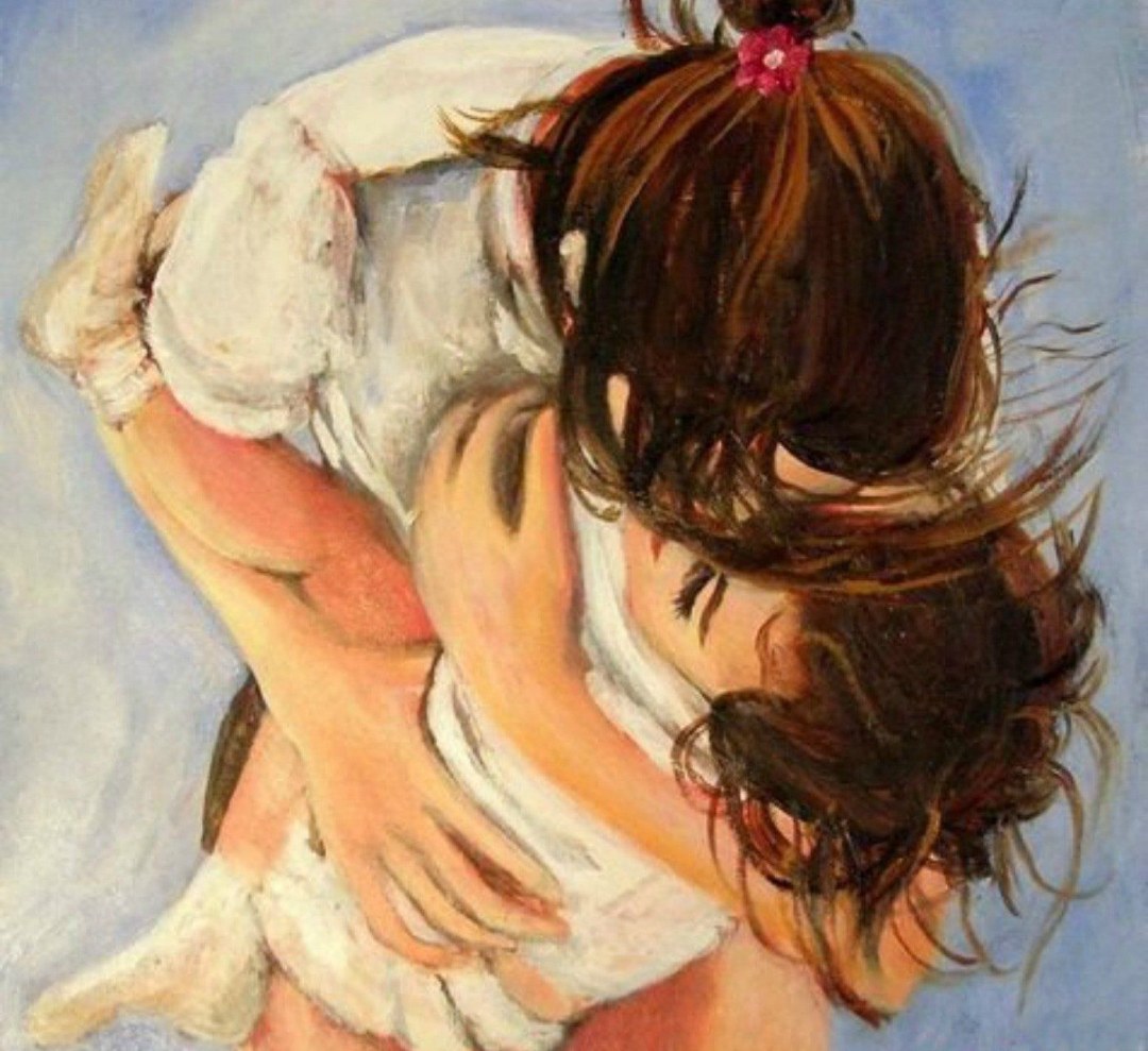 Pintar a mamá e hija de espaldas