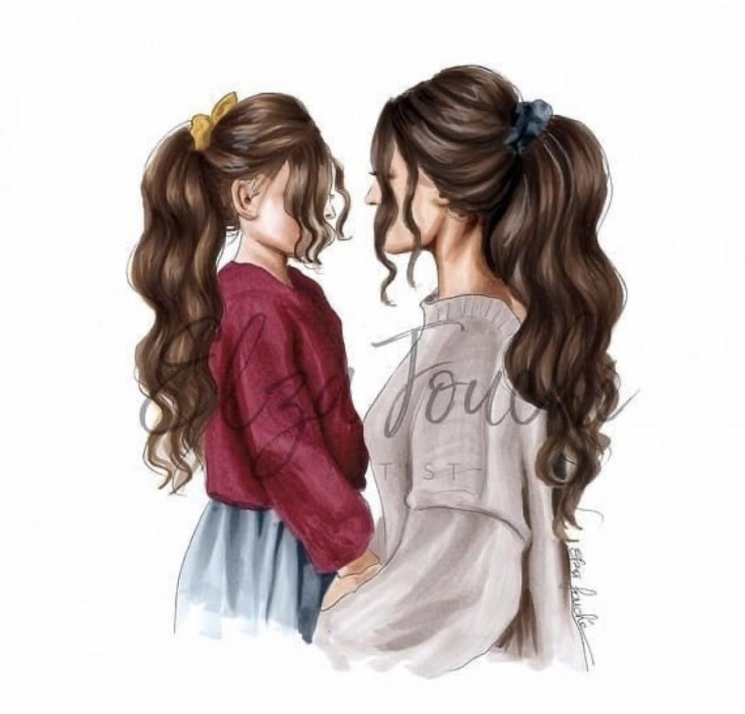 Niña de dibujos animados con un hijo