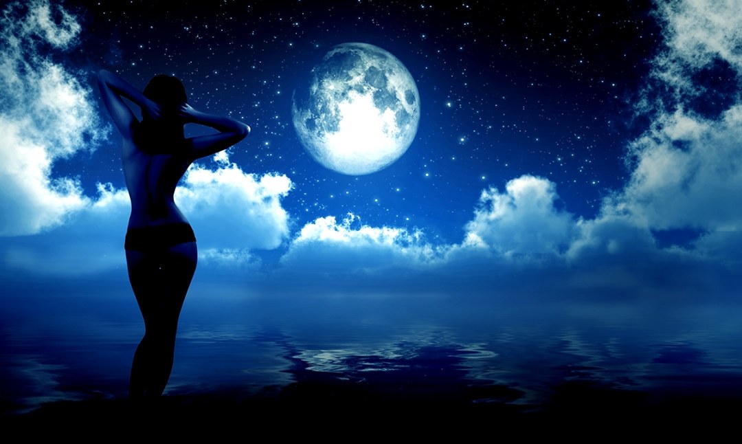 La silueta de la niña a la luz de la luna