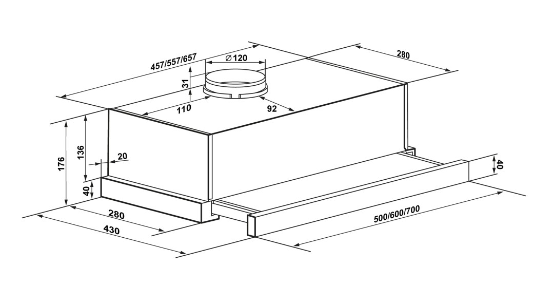 Construido -in extracto lex hubble 600 inox