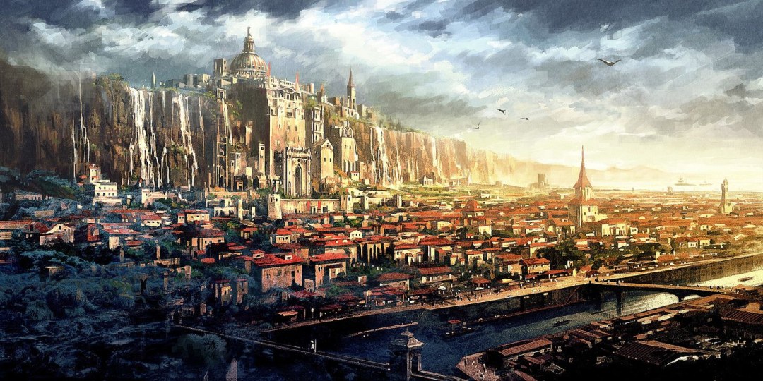 Arte de la ciudad medieval de fantasía