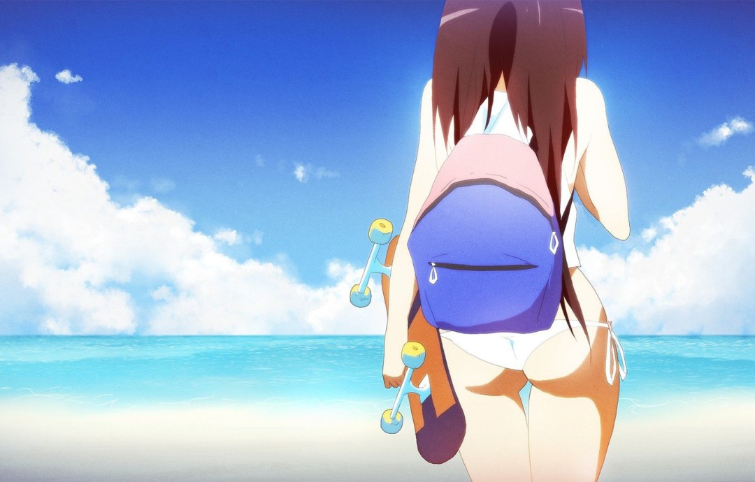Anime Girl en el mar en traje de baño