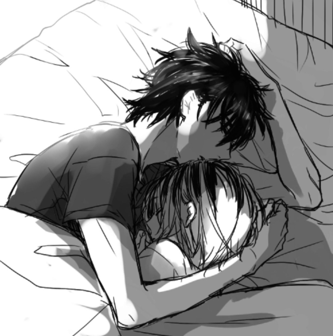 Duerme de un chico de anime y niña