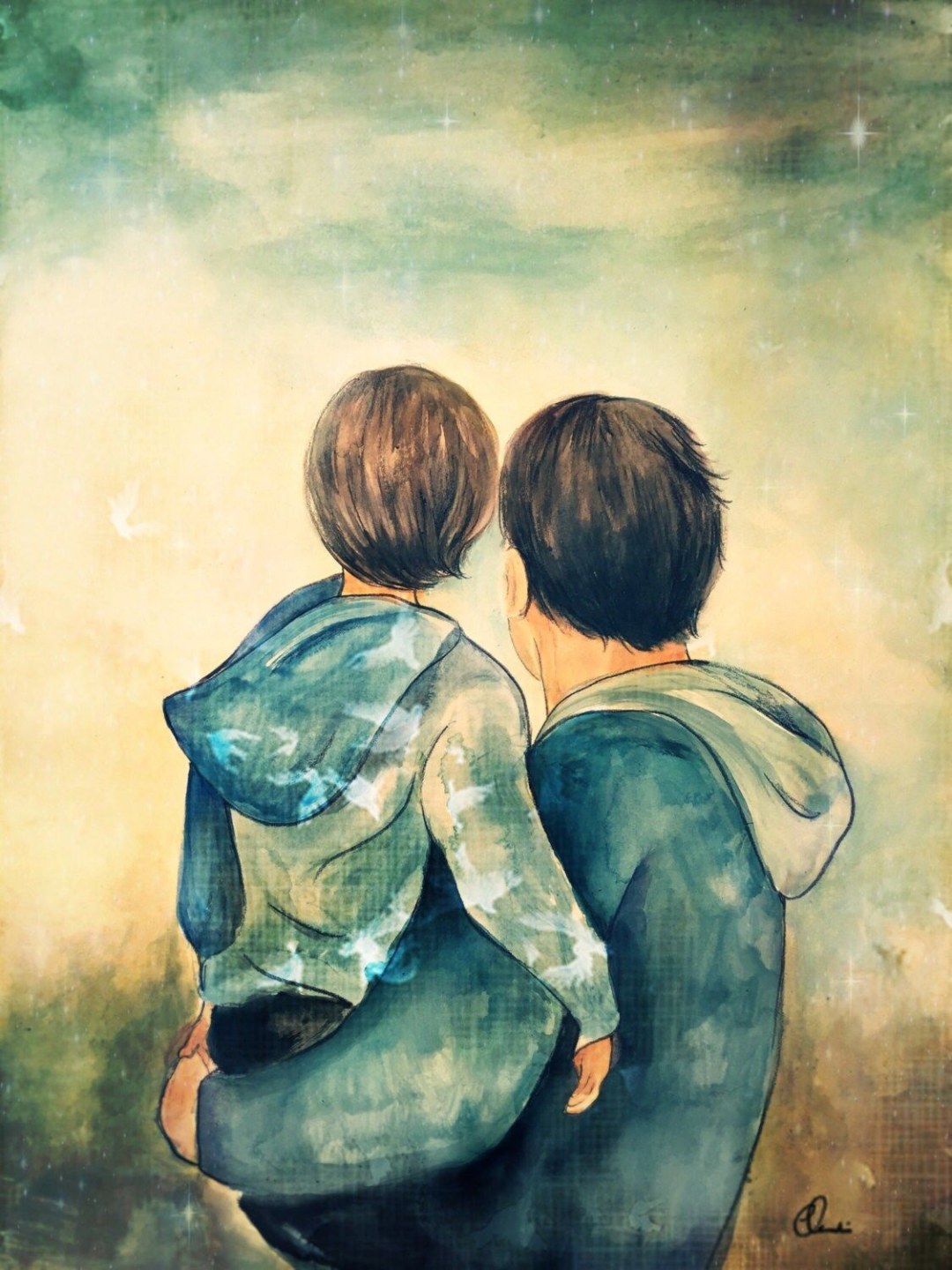Padre e hijo acuarela