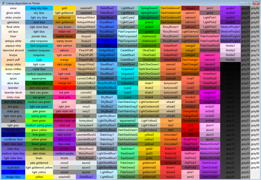 Python tkinter colores