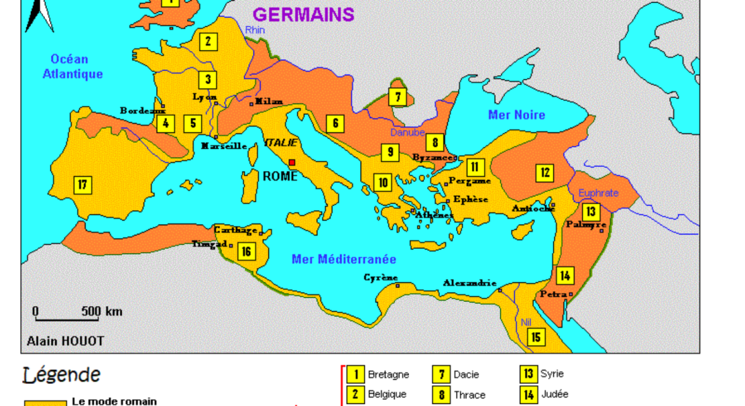 Mapa del Imperio Romano en 117 con provincias