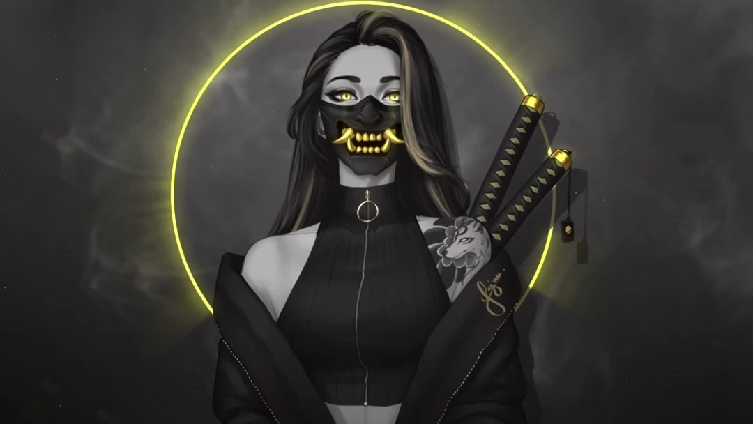 Chica con una katana en una máscara, ellos