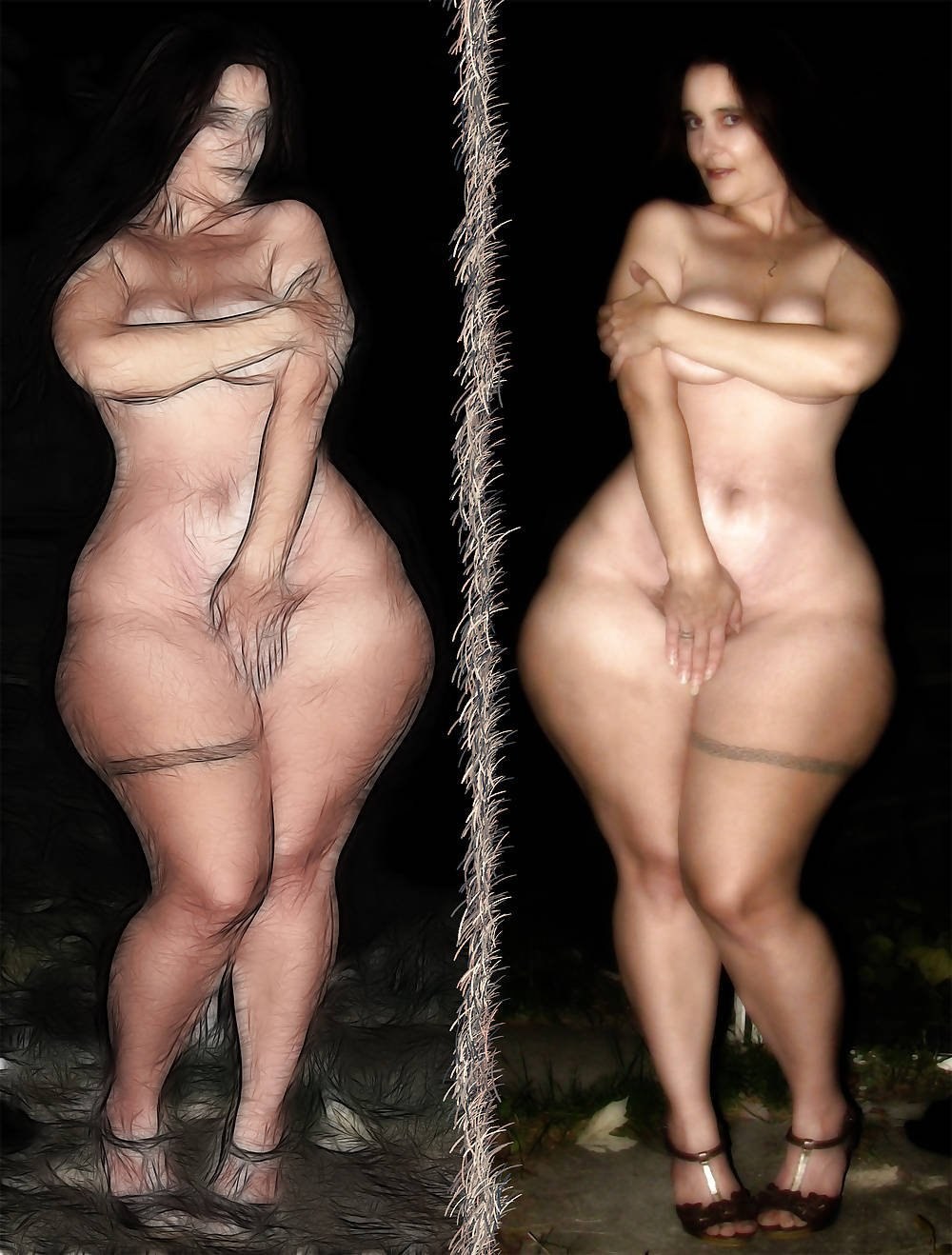Mujeres desnudas con una figura de pera