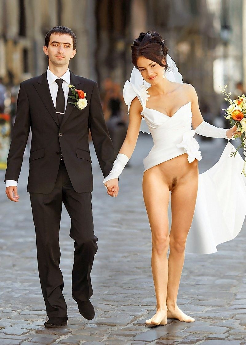 En un vestido de novia sin bragas