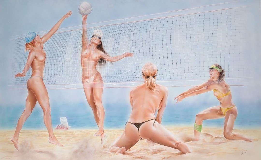 Voleibol de playa desnudo