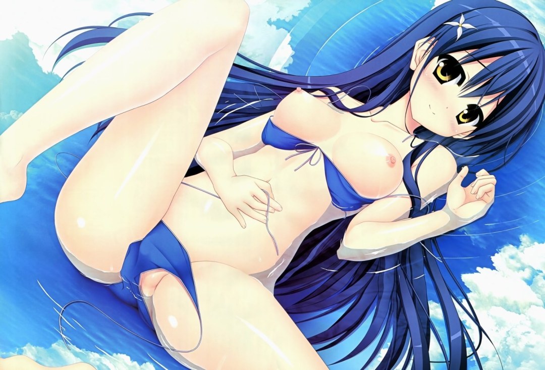Chica en traje de baño con hentai azul