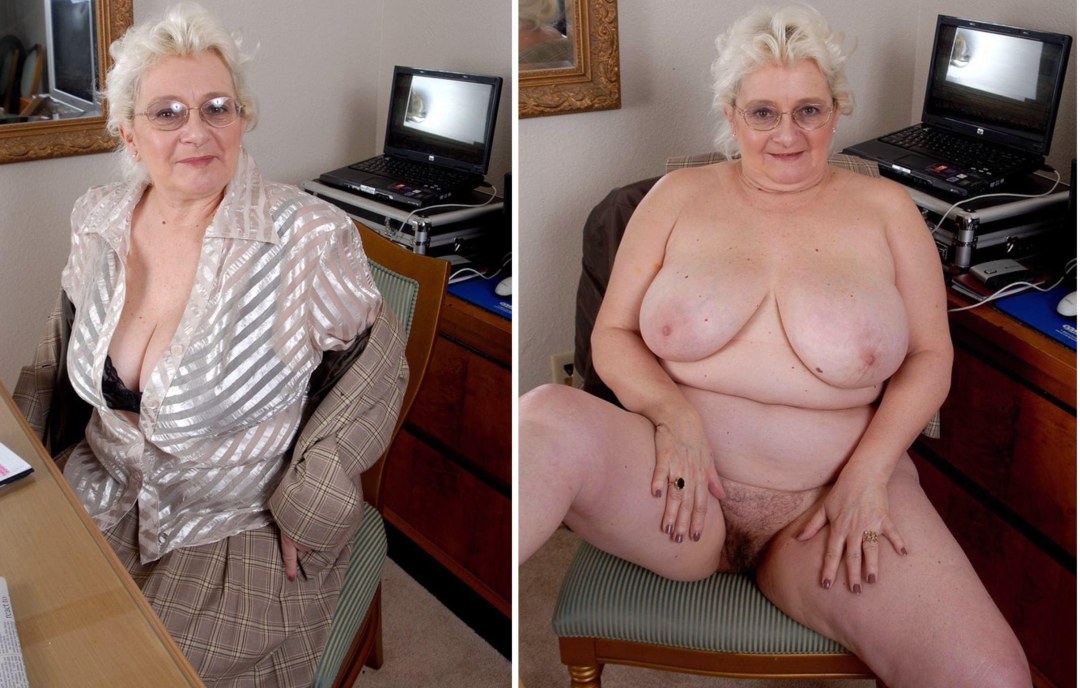 La anciana se desnuda en la cámara