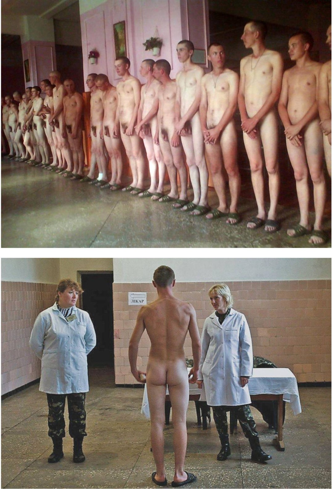Reclutados desnudos en un examen médico