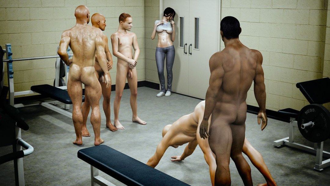 Chicos desnudos en un gimnasio