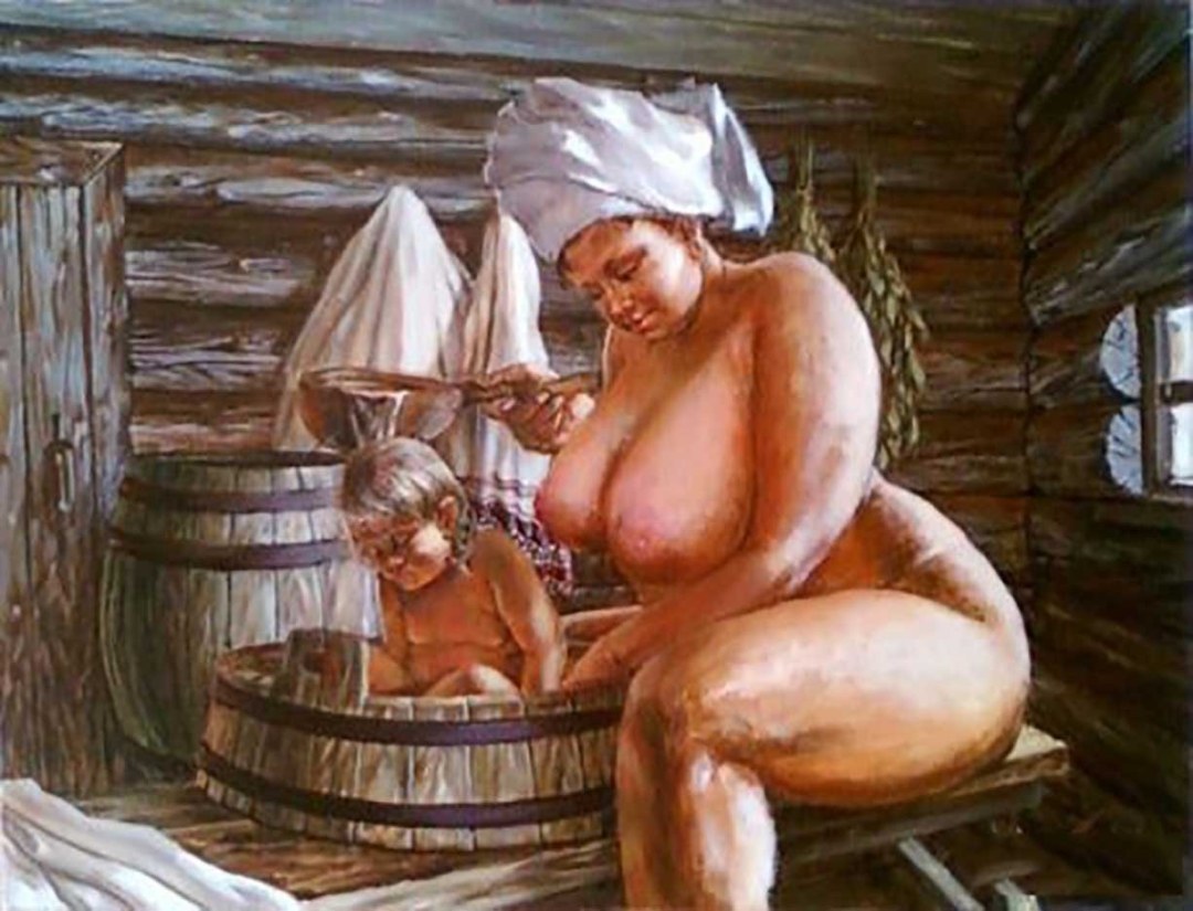 Mujeres exuberantes desnudas en la casa de baños