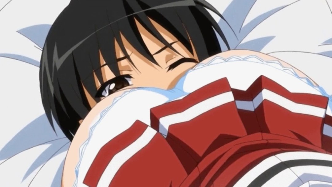 La niña se sentó en la cara del anime