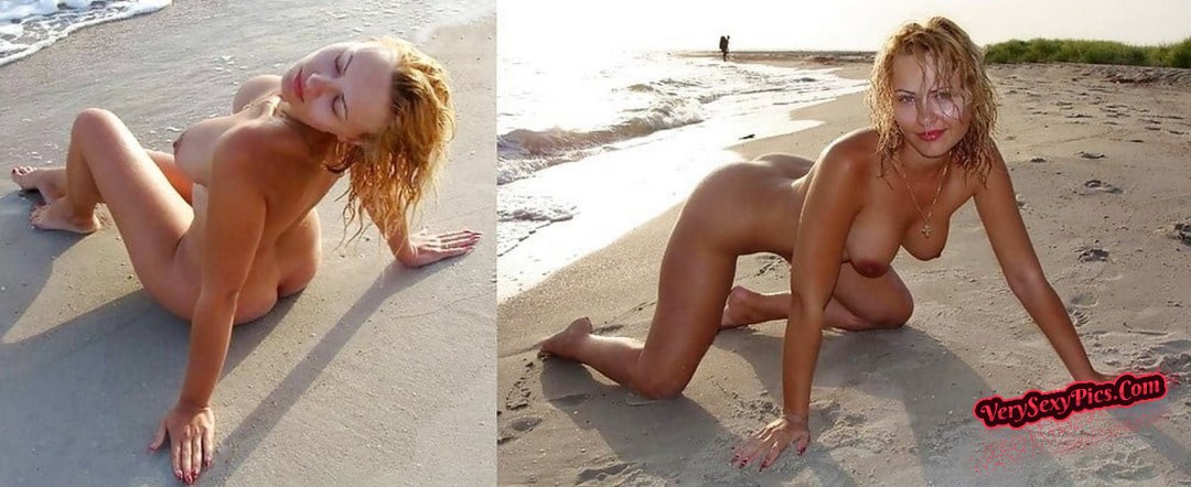Mujeres adultas desnudas en la playa