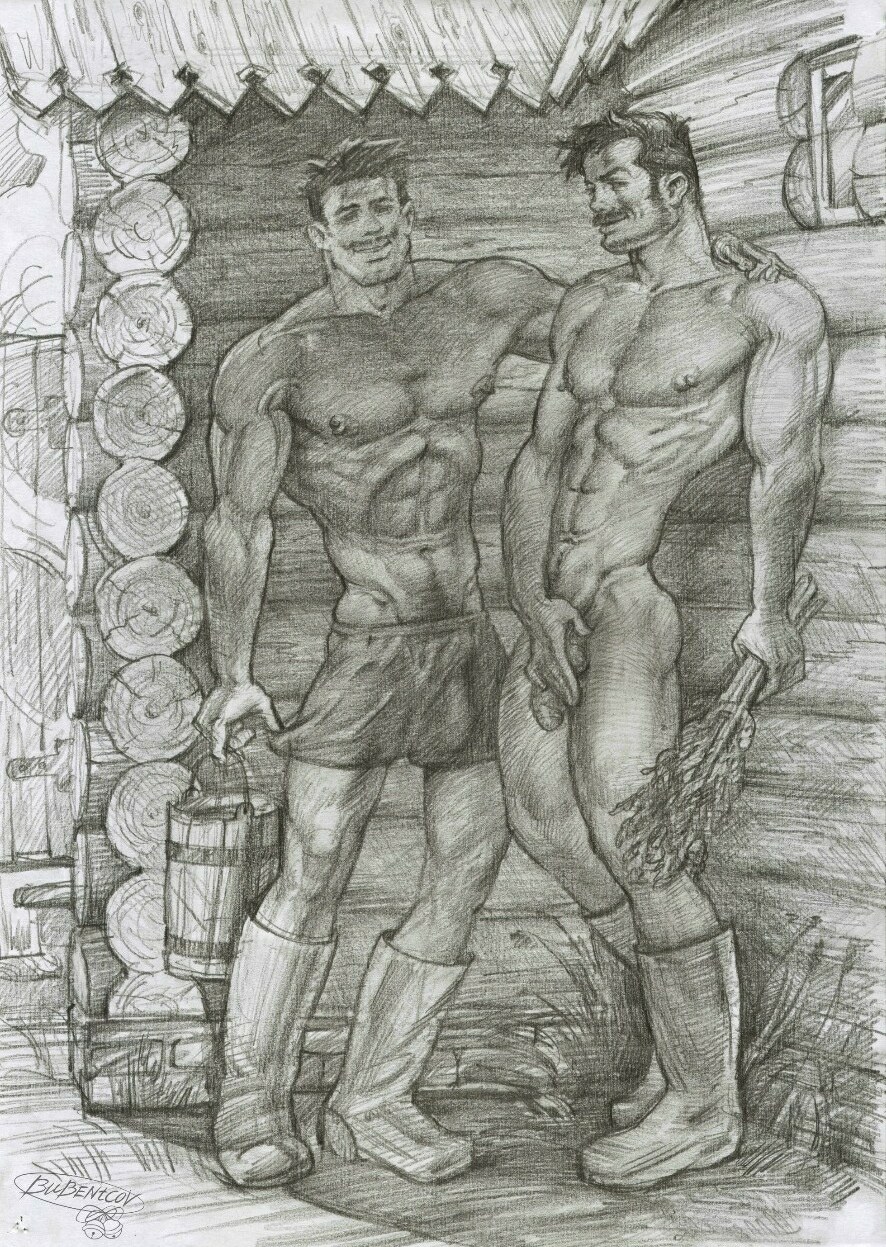 Chicos rusos desnudos en la casa de baños
