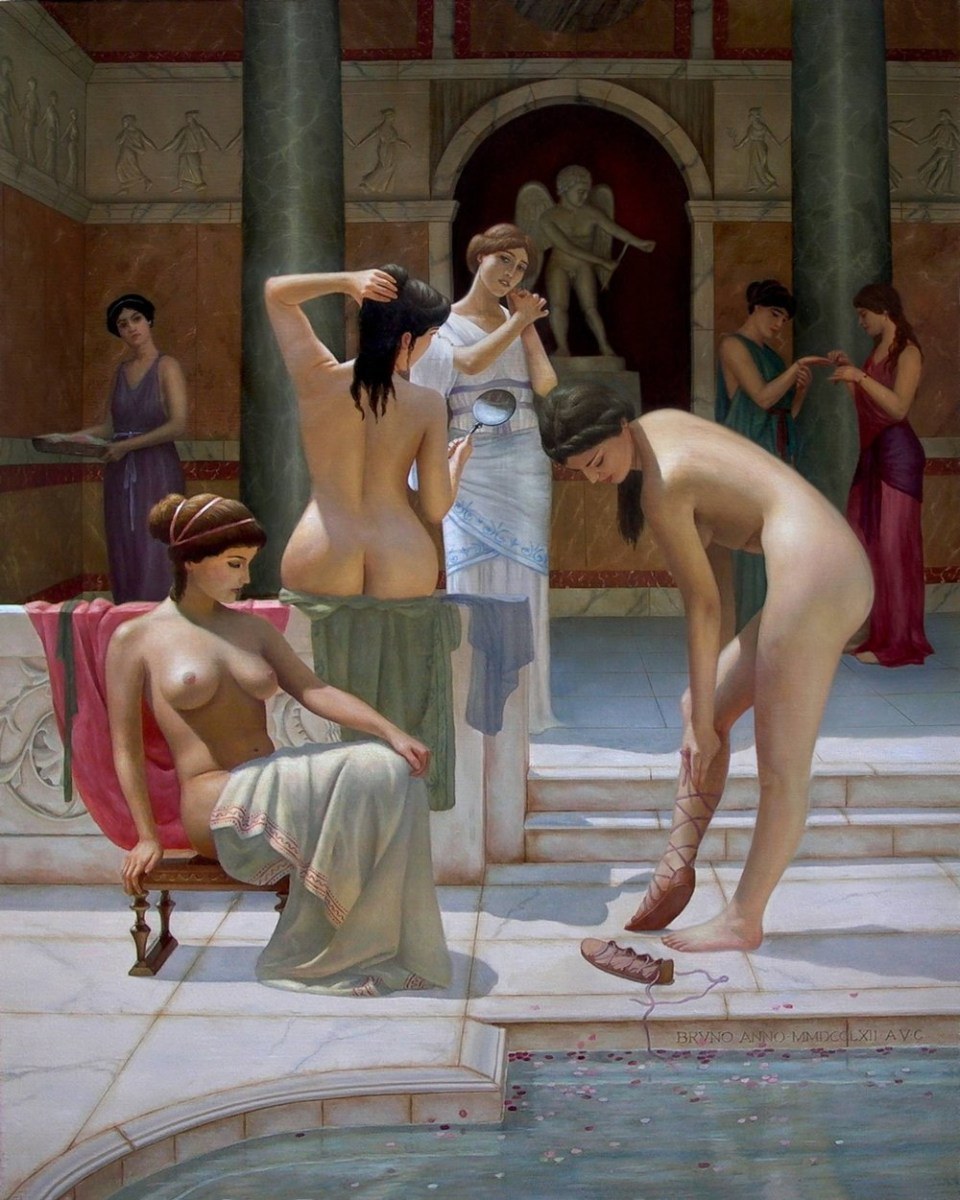 Mujeres desnudas en baños romanos