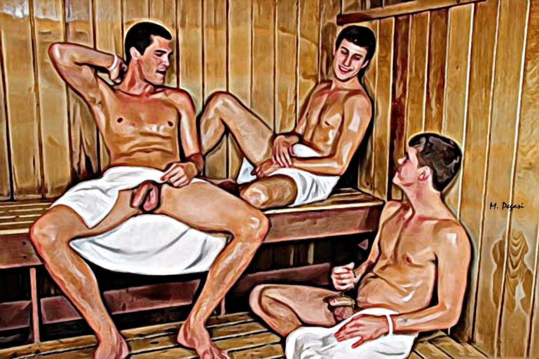 Joven desnudo en una casa de baños