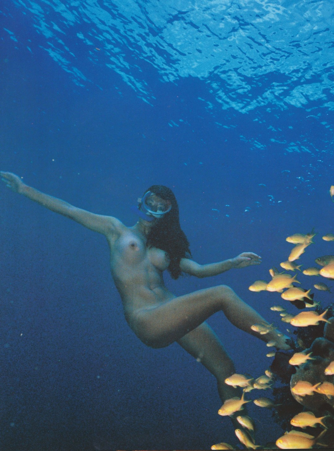 Disparo submarino de mujeres desnudas