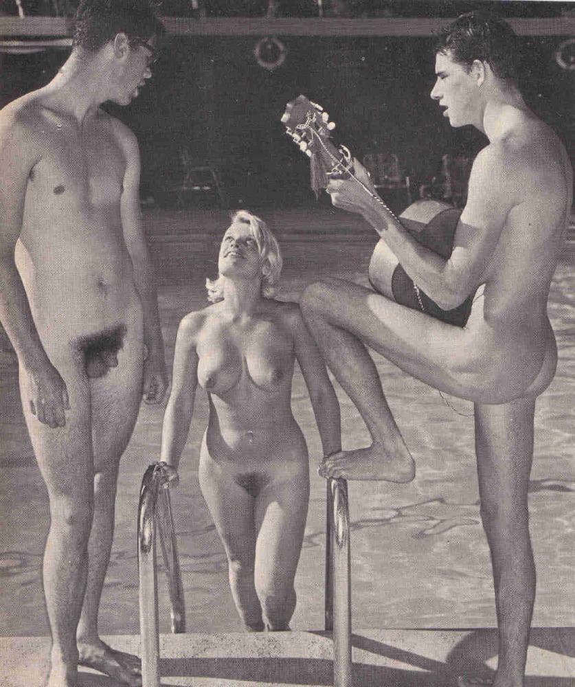 Vintage young men's naked swimming School Swim Team