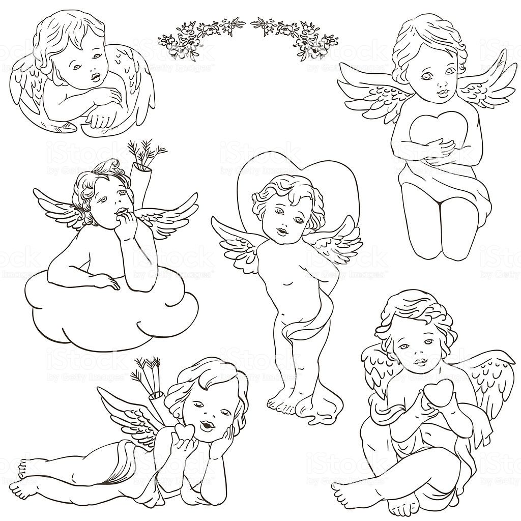 Эскиз ангелочка на облаке для тату