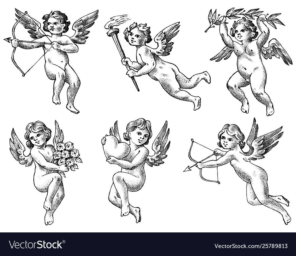 Эскиз ангелочка тату